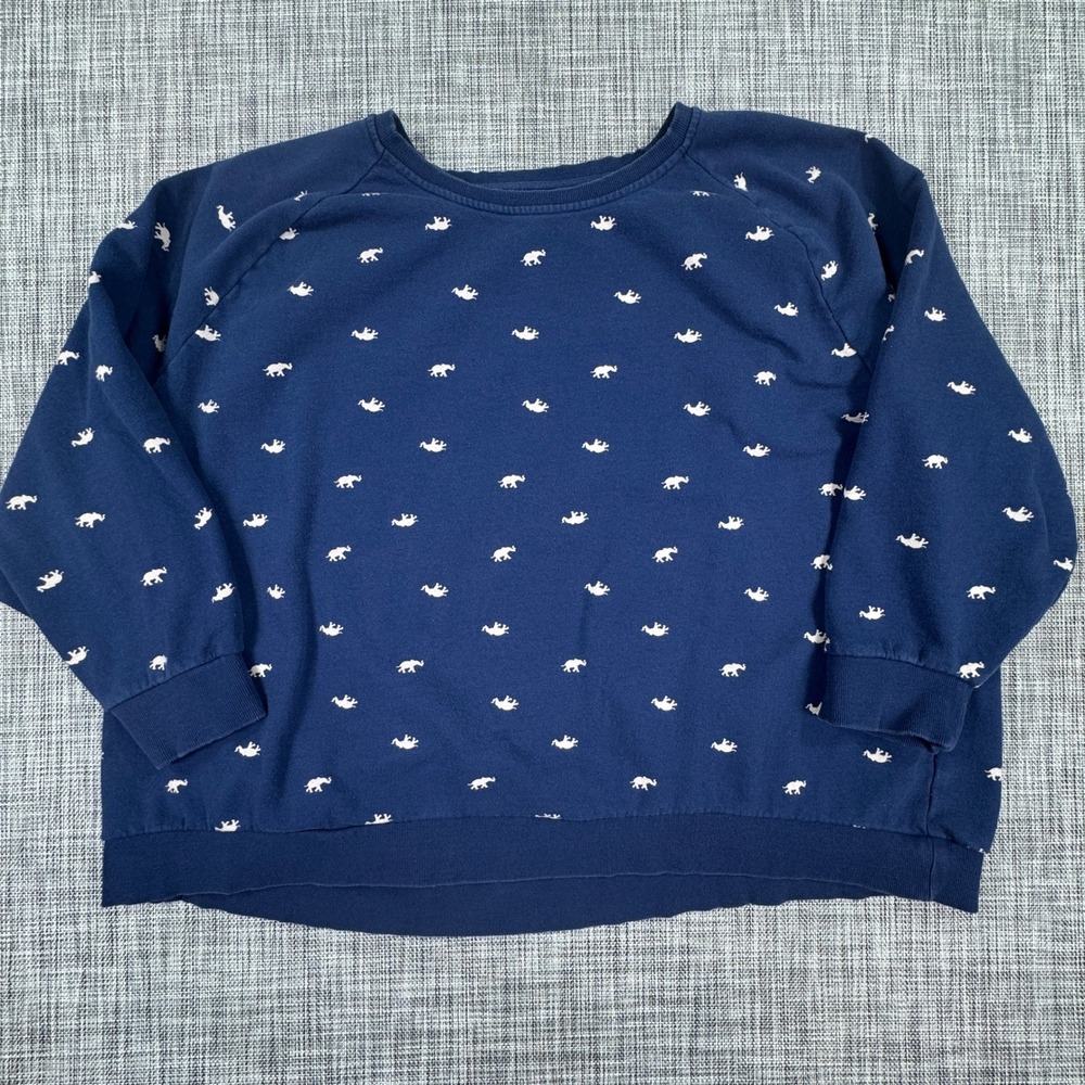 Ivory Ella Women's Elephant Print Crewneck Sweatshirt Navy Blue Size XXL